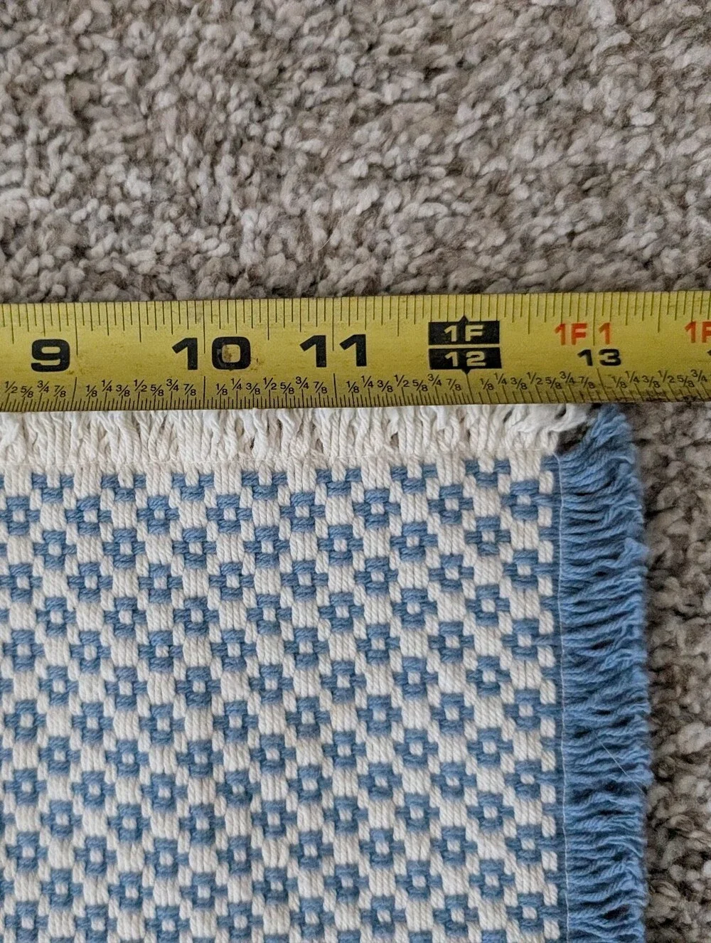 Handmade Berea College Crafts Blue and Cream Woven Table Place Mat with Fringe